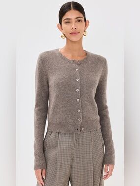 Reformation Taupe Crewneck Button-Front Cardigan